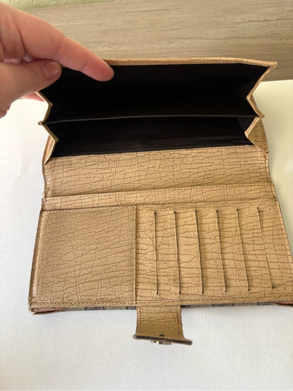 Gucci GG Monogram Canvas Continental Long Wallet Beige Leather Vintage - Picture 5 of 6